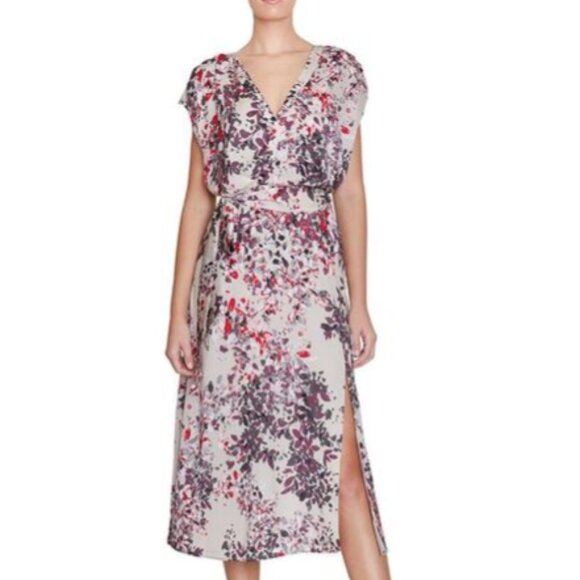 Santorelli Fara Faux Wrap Midi Dress Wine Multi Floral Classic - Picture 1 of 9